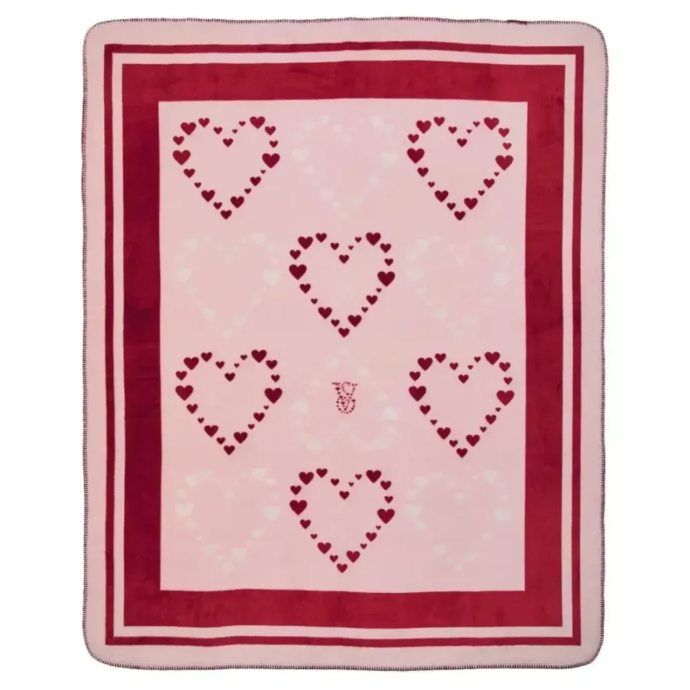 Флісовий двосторонній плед Victoria's Secret Cozy Sherpa-Fleece Blanket Ruby Hearts з візерунком із сердець