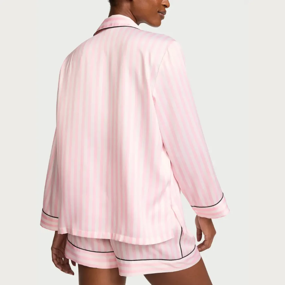 Сатинова піжама з шортами Victoria's Secret Signature Satin рожева в смужку вид ззаду
