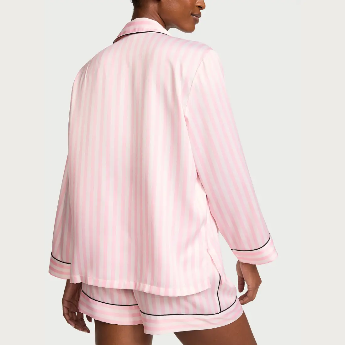 Сатинова піжама з шортами Victoria's Secret Signature Satin рожева в смужку вид ззаду