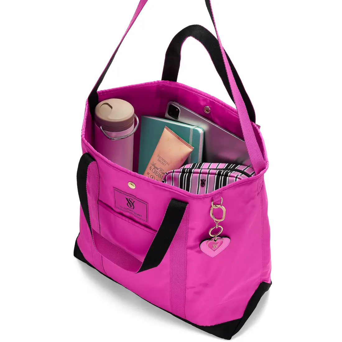 відкрита сумка-тоут Victoria's Secret Carryall Tote Bag Pink and Black з наповненням