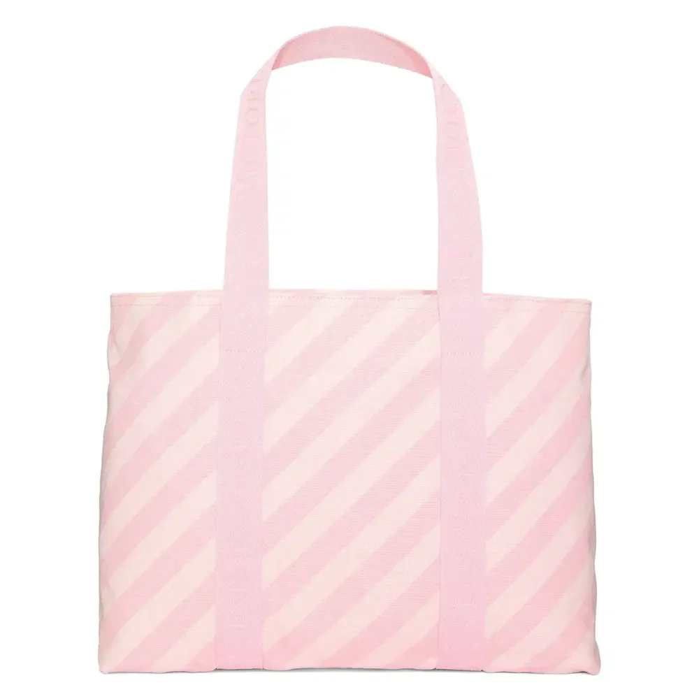 Текстильна сумка-тоут Victoria's Secret Canvas Tote Bag Pink Stripes Рожева в смужку