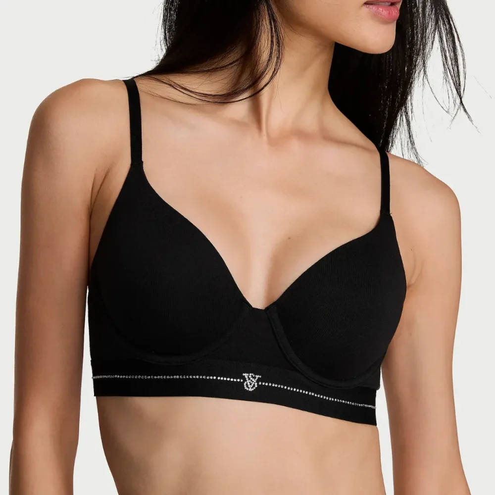 Чорний бюстгальтер пуш-ап з бавовни зі стразами Victoria's Secret Perfect Shape