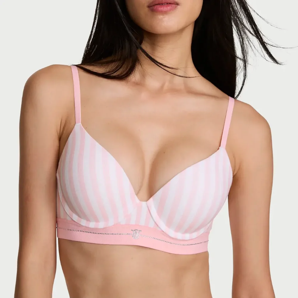 Бюстгальтер пуш-ап у смужку з бавовни зі стразами Victoria's Secret Perfect Shape