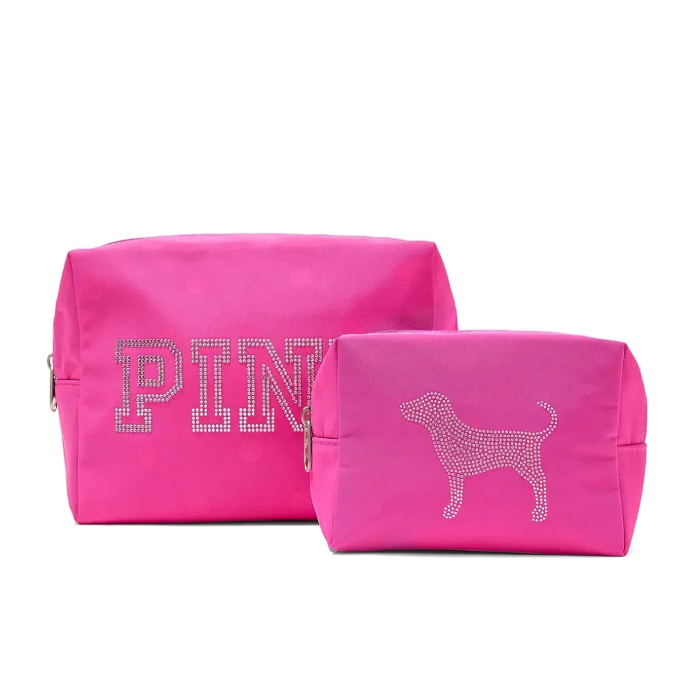 Набір з двох рожевих косметичок зі стразами Victoria's Secret PINK Top-Zip Makeup Bag Duo